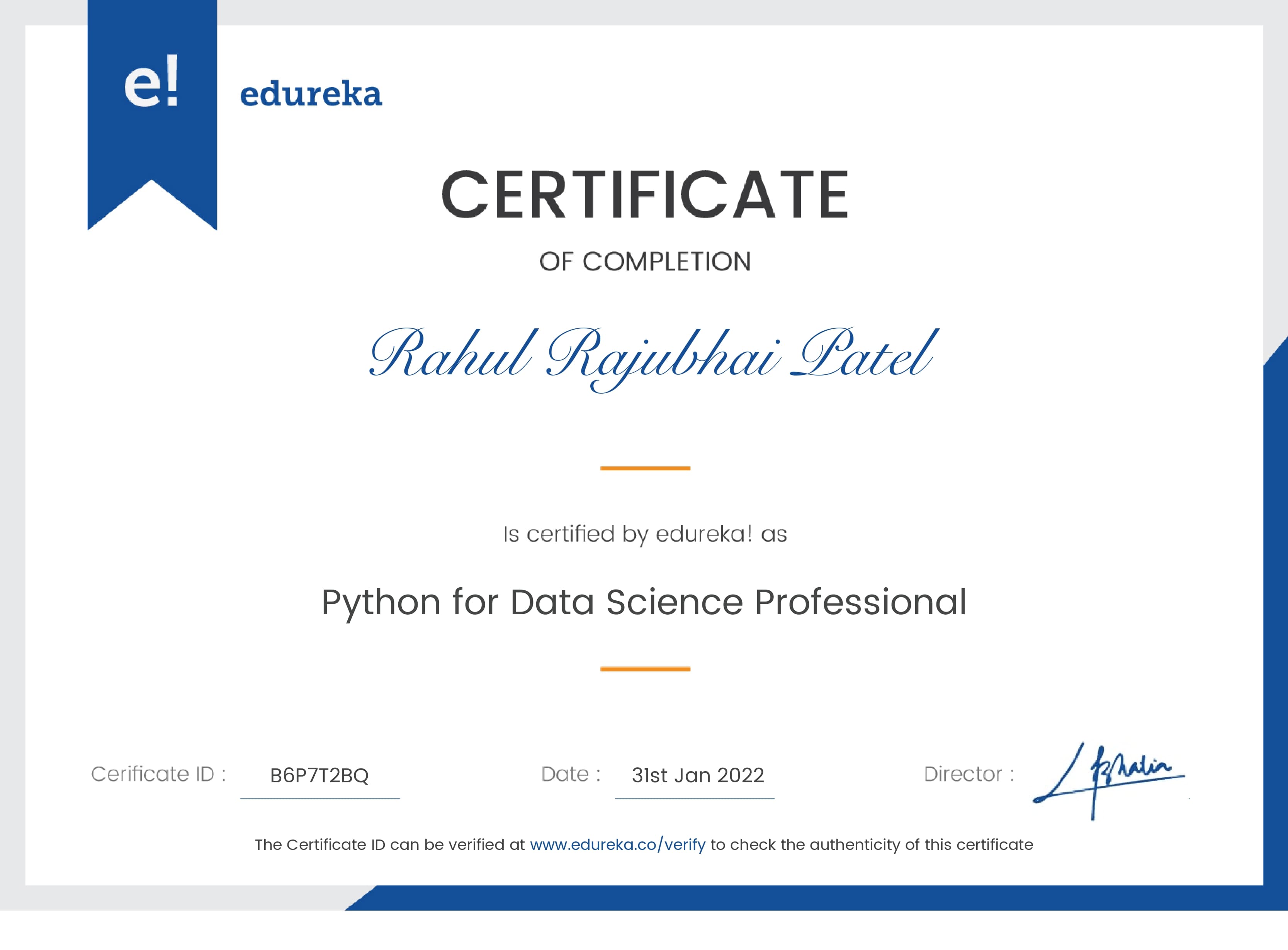 Edureka Python for Data Science Certificate